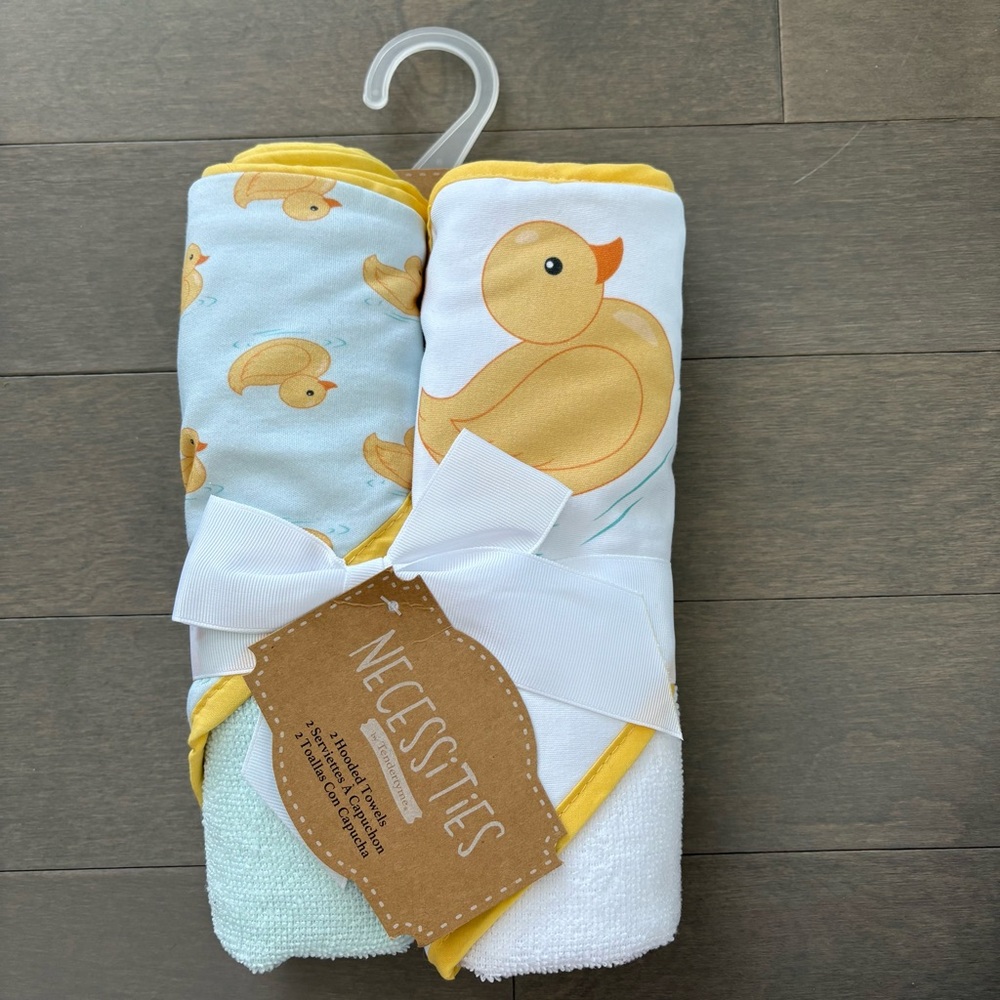 Baby Hooded Towels with Duck Print, set of 2